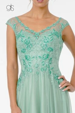 Long Cap Sleeve Chiffon Dress By Elizabeth K GL1826 -Dresses Shop short sleeve embroidered long chiffon dress by elizabeth k gl1826 long formal dresses elizabeth k 701298