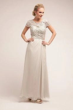 Short Sleeve Lace Bodice Gown By Cinderella Divine 1922 -Dresses Shop short sleeve lace bodice gown by cinderella divine 1922 long formal dresses cinderella divine s light silver 137835