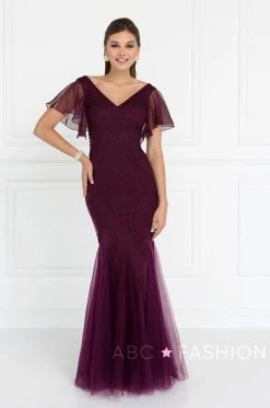 Short-Sleeved Navy Mermaid Gown By Elizabeth K GL1576 -Dresses Shop short sleeved navy mermaid gown by elizabeth k gl1576 long formal dresses elizabeth k xs eggplant 171612