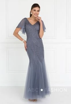 Short-Sleeved Navy Mermaid Gown By Elizabeth K GL1576 -Dresses Shop short sleeved navy mermaid gown by elizabeth k gl1576 long formal dresses elizabeth k xs silver 735086