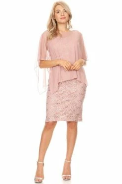 Short Sleeveless Lace Dress With Cape By Celavie 6365 -Dresses Shop short sleeveless lace dress with cape by celavie 6365 short cocktail dresses celavie 275542