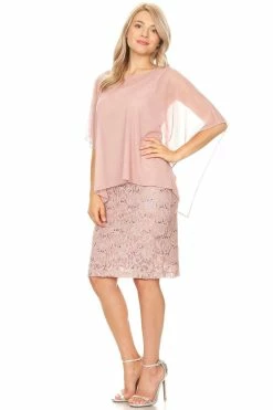 Short Sleeveless Lace Dress With Cape By Celavie 6365