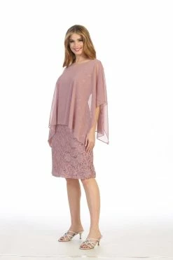 Short Sleeveless Lace Dress With Cape By Celavie 6365 -Dresses Shop short sleeveless lace dress with cape by celavie 6365 short cocktail dresses celavie m pink mauve 712486