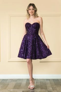 Short Strapless Sequin Corset Dress By Poly USA 8974 -Dresses Shop short strapless sequin corset dress by poly usa 8974 short cocktail dresses poly usa xs purple 194903