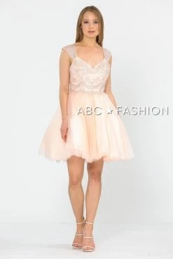 Short Tulle Dress With Embellished Bodice By Poly USA 8284 -Dresses Shop short tulle dress with embellished bodice by poly usa 8284 short cocktail dresses poly usa xs blush 948810