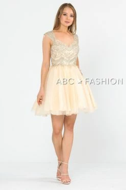 Short Tulle Dress With Embellished Bodice By Poly USA 8284