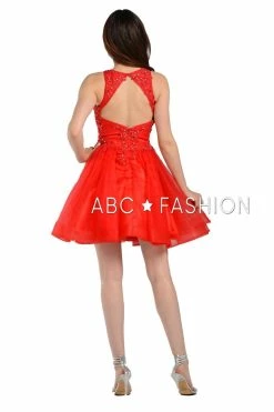 Short Tulle Dress With Lace Applique Bodice By Poly USA 8074 -Dresses Shop short tulle dress with lace applique bodice by poly usa 8074 short cocktail dresses poly usa 196526