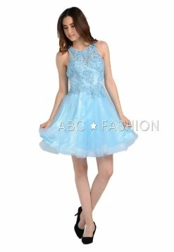Short Tulle Dress With Lace Applique Bodice By Poly USA 8074
