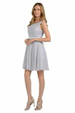 Silver Short Knee Length Chiffon Dress By Poly USA