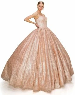 Strapless Glitter Ball Gown By Cinderella Couture 8010J -Dresses Shop strapless glitter ball gown by cinderella couture 8010j quinceanera dresses cinderella couture xs rose gold 557025