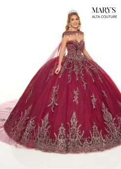 Glitter Cape Quinceanera Dress By Alta Couture MQ3059 -Dresses Shop strapless glitter quinceanera dress by alta couture mq3059 quinceanera dresses marys bridal 0 burgundy 377232