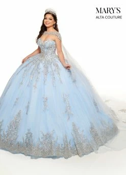 Glitter Cape Quinceanera Dress By Alta Couture MQ3059 -Dresses Shop strapless glitter quinceanera dress by alta couture mq3059 quinceanera dresses marys bridal 0 powder blue 341663