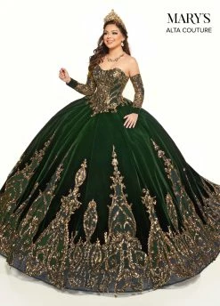 Strapless Velvet Quinceanera Dress By Alta Couture MQ3051 -Dresses Shop strapless velvet quinceanera dress by alta couture mq3051 quinceanera dresses marys bridal 0 emeraldgold 226207