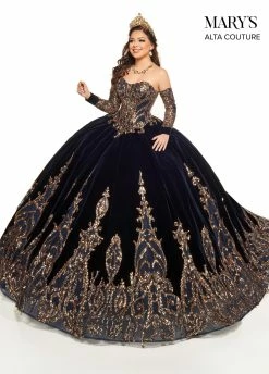 Strapless Velvet Quinceanera Dress By Alta Couture MQ3051 -Dresses Shop strapless velvet quinceanera dress by alta couture mq3051 quinceanera dresses marys bridal 0 navygold 141552