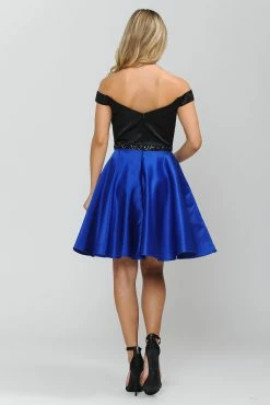 Two-Tone Short Off The Shoulder Dress By Poly USA 8532 -Dresses Shop two tone short off the shoulder dress by poly usa 8532 short cocktail dresses poly usa 209648