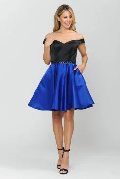 Two-Tone Short Off The Shoulder Dress By Poly USA 8532 -Dresses Shop two tone short off the shoulder dress by poly usa 8532 short cocktail dresses poly usa xs blackroyal 157883