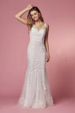 White Embroidered Mermaid Dress By Nox Anabel A398W