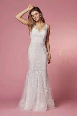 White Embroidered Mermaid Dress By Nox Anabel A398W -Dresses Shop white embroidered mermaid dress by nox anabel a398w long formal dresses nox anabel 537721