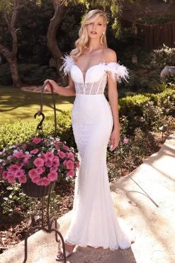 White Feather Bridal Gown By Cinderella Divine J824W