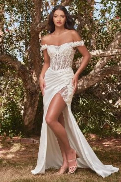 White Fitted 3D Floral Gown By Cinderella Divine CD0186W -Dresses Shop white fitted 3d floral gown by cinderella divine cd0186w long formal dresses cinderella divine 266066