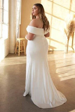 White Off Shoulder Jersey Gown By Cinderella Divine CD930 -Dresses Shop white off shoulder jersey gown by cinderella divine cd930 long formal dresses cinderella divine 391035