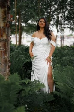White Off Shoulder Jersey Gown By Cinderella Divine CD930 -Dresses Shop white off shoulder jersey gown by cinderella divine cd930 long formal dresses cinderella divine 474769