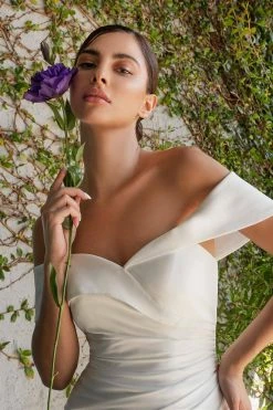 White Off Shoulder Jersey Gown By Cinderella Divine CD930 - Outlet -Dresses Shop white off shoulder jersey gown by cinderella divine cd930 outlet long formal dresses cinderella divine outlet 308430