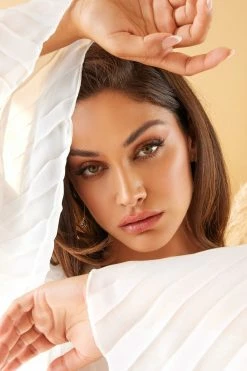 White Pleated Bell Sleeve Gown By Cinderella Divine CD242W -Dresses Shop white pleated bell sleeve gown by cinderella divine cd242w long formal dresses cinderella divine 765985