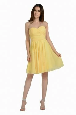 Yellow Ruched Short Strapless Sweetheart Dress By Poly USA